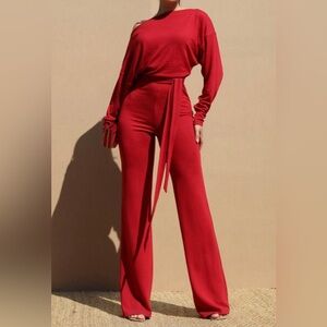 The Classic Off Shoulder Jumpsuit -Red